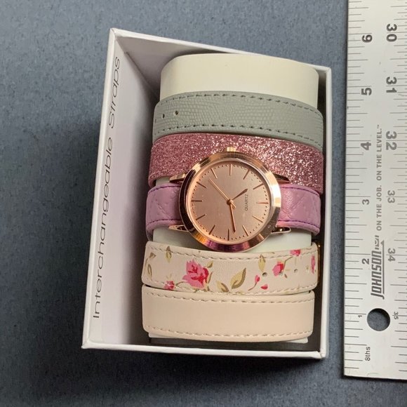 Mixit Womens Watch 5 Interchangeable Straps Barbie Rose Gold Pink Floral Reptile - Picture 7 of 8